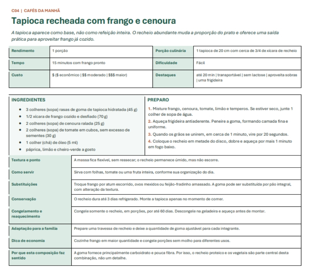 Tapioca recheada com frango e cenoura